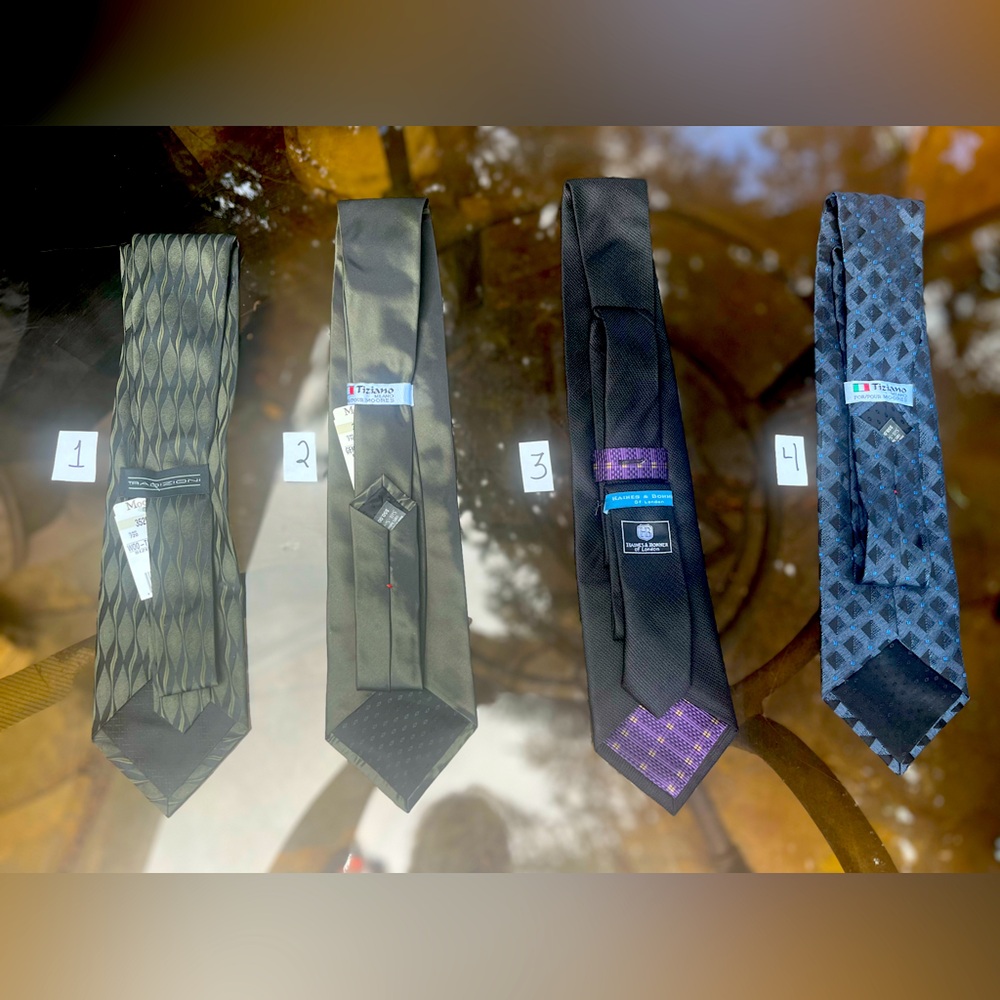 Varied brand neckties, all the same size, real silk, never worn
